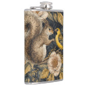 Squirrel and Yellow Canary with Flowers Pattern フラスク (右)