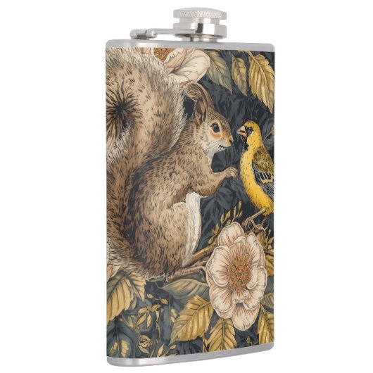 Squirrel and Yellow Canary with Flowers Pattern フラスク (右)