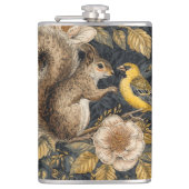 Squirrel and Yellow Canary with Flowers Pattern フラスク (正面)