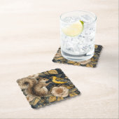Squirrel and Yellow Canary with Flowers Pattern ペーパーコースター (インサイチュ)