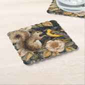 Squirrel and Yellow Canary with Flowers Pattern ペーパーコースター (アングル)