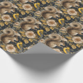 Squirrel and Yellow Canary with Flowers Pattern ラッピングペーパー (角)