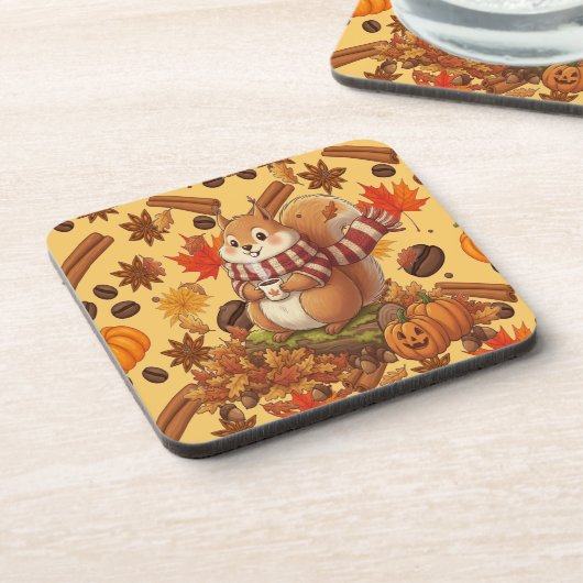 Squirrel Autumn and Pumpkin and Coffe コースター (左側)