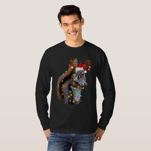 Squirrel Christmas Decorations Santa Hat Xmas Ligh Tシャツ (正面フル)