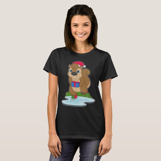 Squirrel Christmas Ice skating Tシャツ (正面フル)