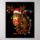 Squirrel Christmas Tree Lights Reindeer Santa Hat  ポスター (正面)