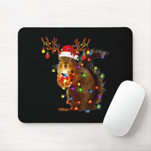 Squirrel Christmas Tree Lights Reindeer Santa Hat  マウスパッド (マウス)