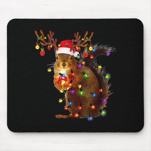 Squirrel Christmas Tree Lights Reindeer Santa Hat マウスパッド (正面)