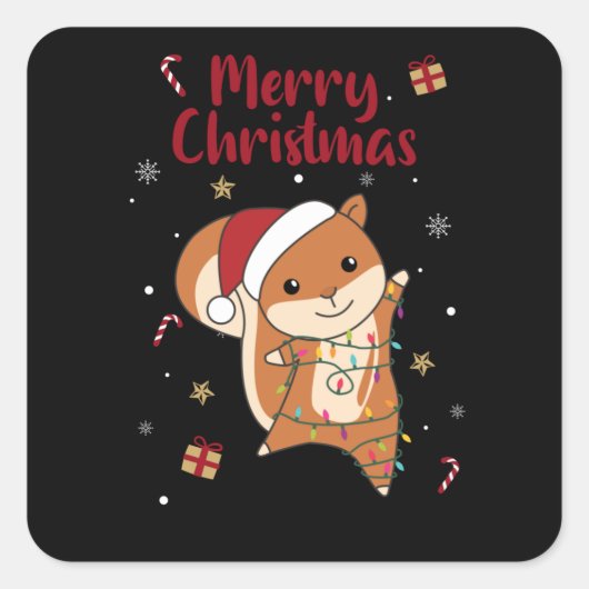 Squirrel Christmas Winter Animals スクエアシール (正面)