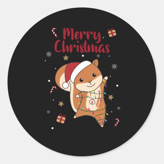 Squirrel Christmas Winter Animals ラウンドシール (正面)