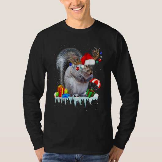 Squirrel Costume Santa Lights Hat Snowman Christma Tシャツ (正面)