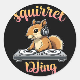 Squirrel DJ Party Vibes Funny Retro DJ Mug ラウンドシール