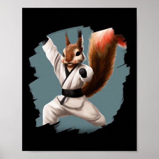 Squirrel Doing Karate Kick Black Belt Martial Arts ポスター (正面)