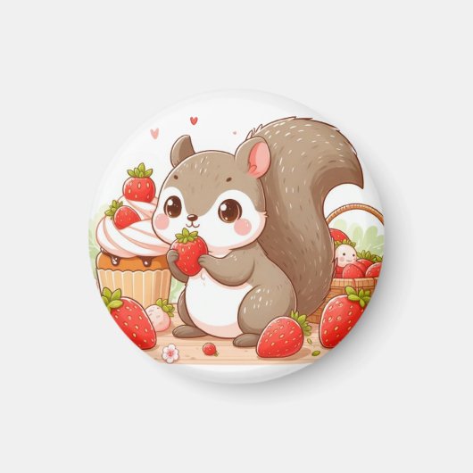 Squirrel eating strawberry マグネット (正面)