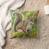 Squirrel Fall Autumn Leaves Pillow クッション (ブランケット)