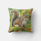 Squirrel Fall Autumn Leaves Pillow クッション (正面)