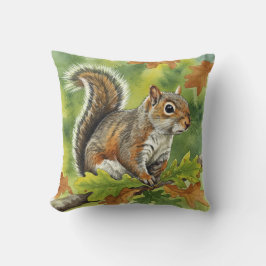 Squirrel Fall Autumn Leaves Pillow クッション