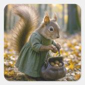 Squirrel Gathering Nuts In Her Purse スクエアシール (正面)