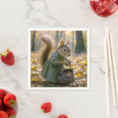 Squirrel Gathering Nuts In Her Purse スタンダードカクテルナプキン (インサイチュ)