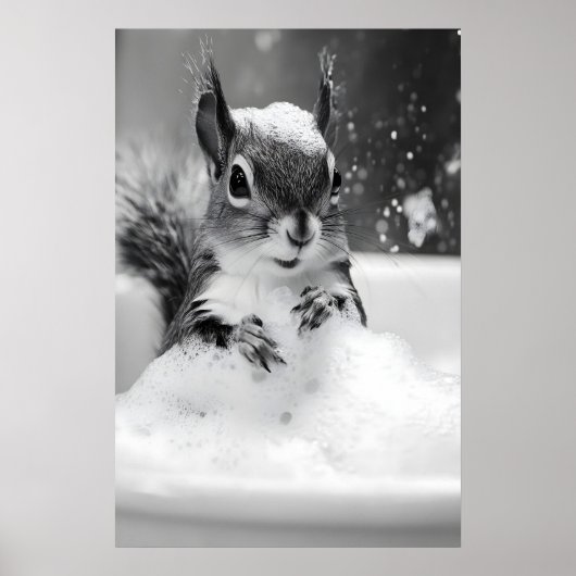 Squirrel in Bathtub Print, Funny Bathroom Wall Art ポスター (正面)