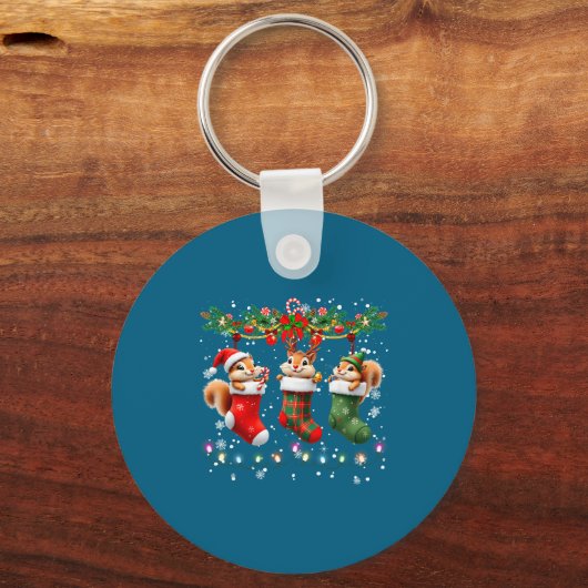 Squirrel In Christmas Socks Lights Squirrel Xmas  キーホルダー (正面)