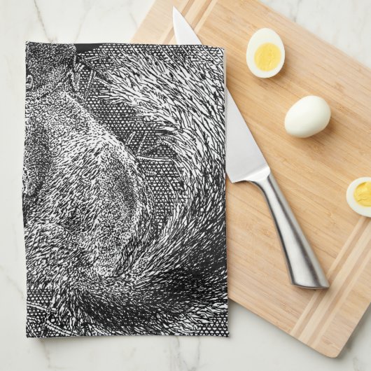 Squirrel in Christmas Tree キッチンタオル (四つ折り)