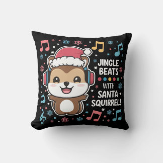 Squirrel in Headphones and Santa Hat - Jingle Beat クッション