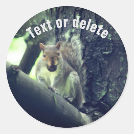 Squirrel In Tree Animal Art Personalized ラウンドシール (正面)