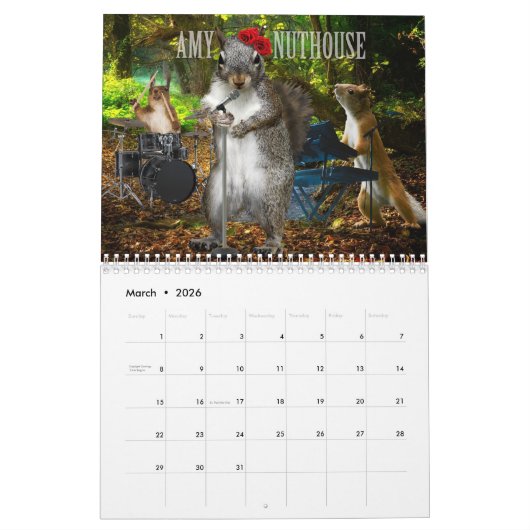 Squirrel Jam - Nutty Musicians Calendar カレンダー (3月 2026)