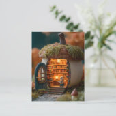 Squirrel Library Inside a Mossy Acorn House ポストカード (スタンド正面)