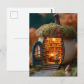 Squirrel Library Inside a Mossy Acorn House ポストカード (正面/裏面)