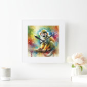 Squirrel Monkey in a Colorful Light 210924AREF138 スクエア壁時計 (ホーム)