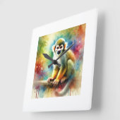 Squirrel Monkey in a Colorful Light 210924AREF138 スクエア壁時計 (傾斜)