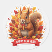 Squirrel New Year Party Sticker ラウンドシール (正面)