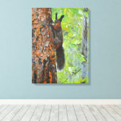 Squirrel on Pine Tree – Realistic Oil Painting キャンバスプリント (インサイチュ (ウッドフロア))