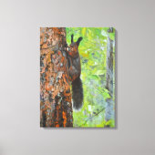 Squirrel on Pine Tree – Realistic Oil Painting キャンバスプリント (正面)