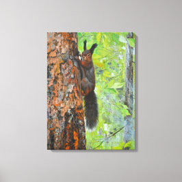 Squirrel on Pine Tree – Realistic Oil Painting キャンバスプリント
