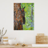 Squirrel on Pine Tree – Realistic Oil Painting ポスター (キッチン)