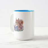 Squirrel Reading A Book Nestled In Flowers ツートーンマグカップ (正面左)