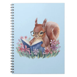Squirrel Reading A Book, Nestled In Flowers ノートブック