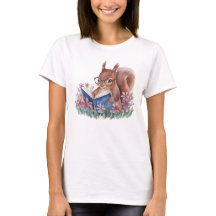 Squirrel Reading A Book, Nestled In Flowers