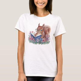 Squirrel Reading A Book, Nestled In Flowers Tシャツ