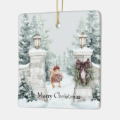 Squirrel Red Coat Snow Christmas セラミックオーナメント (左)