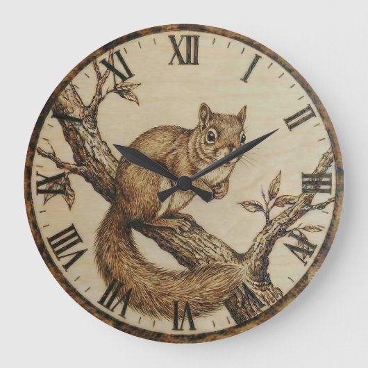 Squirrel Wall Clock - Cozy Woodland Charm ラージ壁時計 (正面)