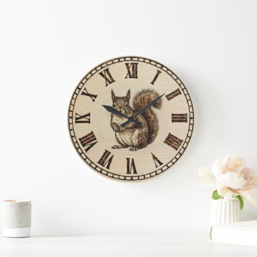Squirrel Wall Clock - Warm Woodland Touch ラージ壁時計 (ホーム)