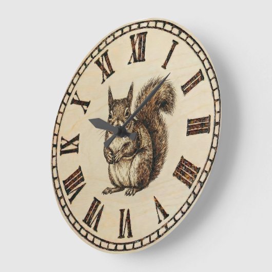 Squirrel Wall Clock _ Wood-Burned style ラージ壁時計 (傾斜)