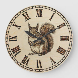 Squirrel Wall Clock _ Wood-Burned style ラージ壁時計