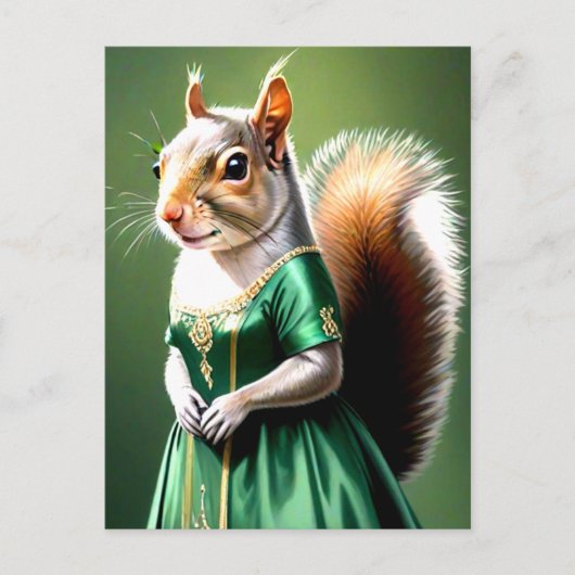 Squirrel Wearing Green Dress ポストカード (正面)