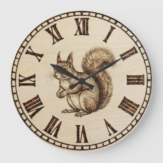 Squirrel Wooden Wall Clock ラージ壁時計 (正面)