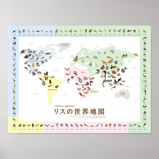 Squirrel World Map リスの世界地図 日本語版 ポスター Zazzle Co Jp